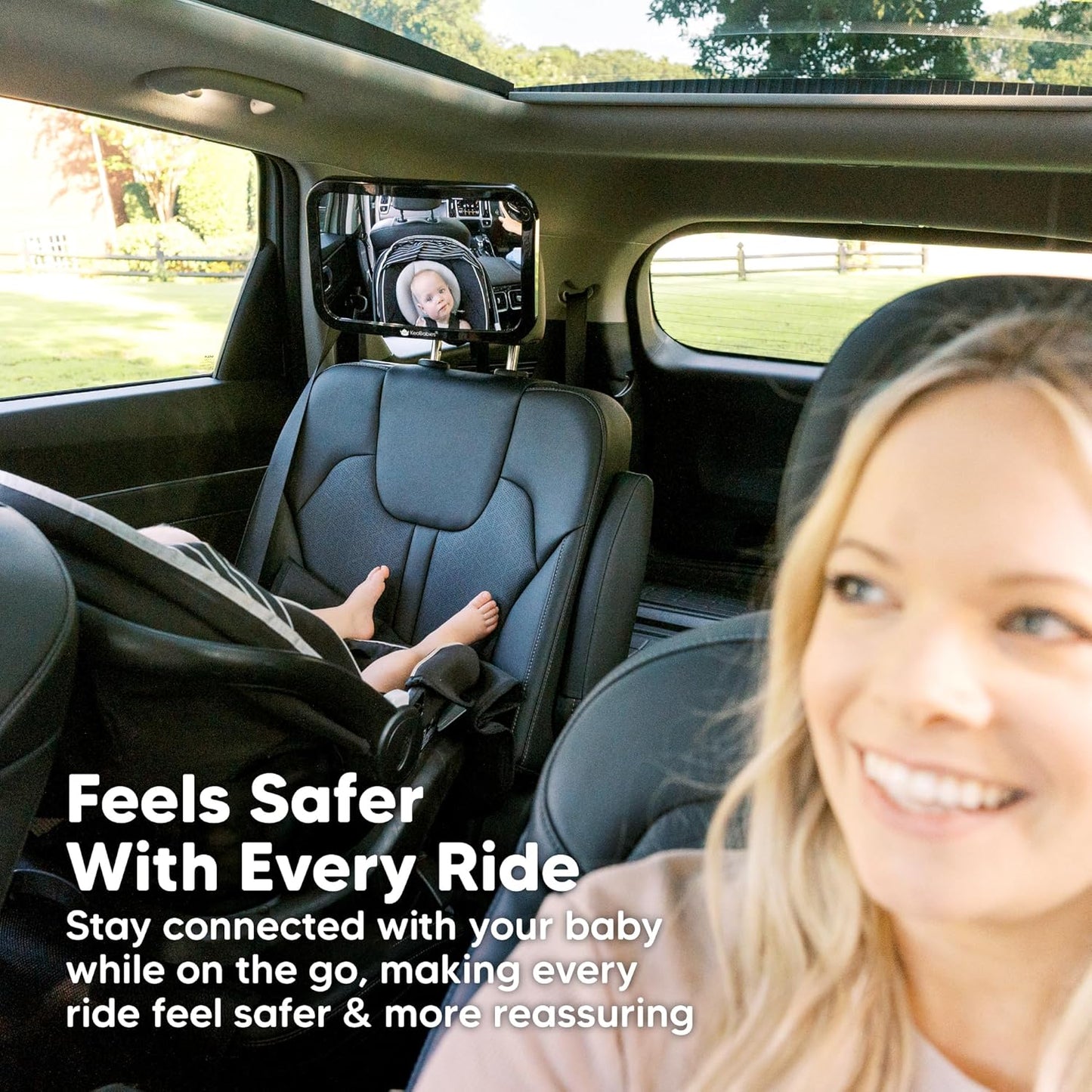 Large Shatterproof Baby Car Mirror - Safety Car Seat Mirror for Rear Facing Infant - Wide Shatterproof Car Baby Mirror - Carseat Mirrors - Fully Assembled Baby Car Mirror (Matte Black)