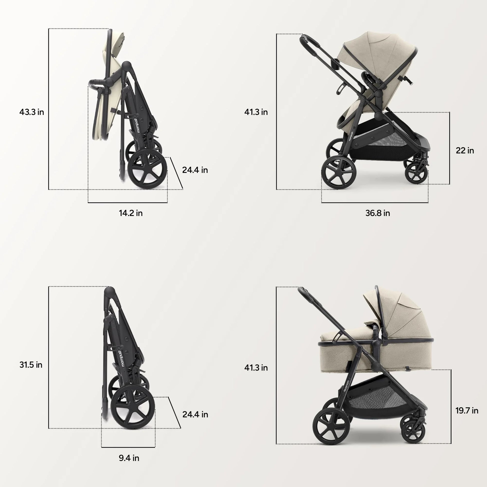 Wiz 2-In-1 Baby Stroller with Bassinet Mode, Reversible Seat and Large Canopy, Khaki, 22.3LB, Unisex